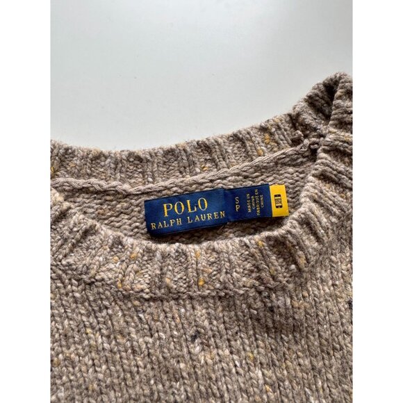 POLO RALPH LAUREN Tan Pink Logo Wool Blend Varsity Crew Neck Sweater, Size S - Picture 13 of 15